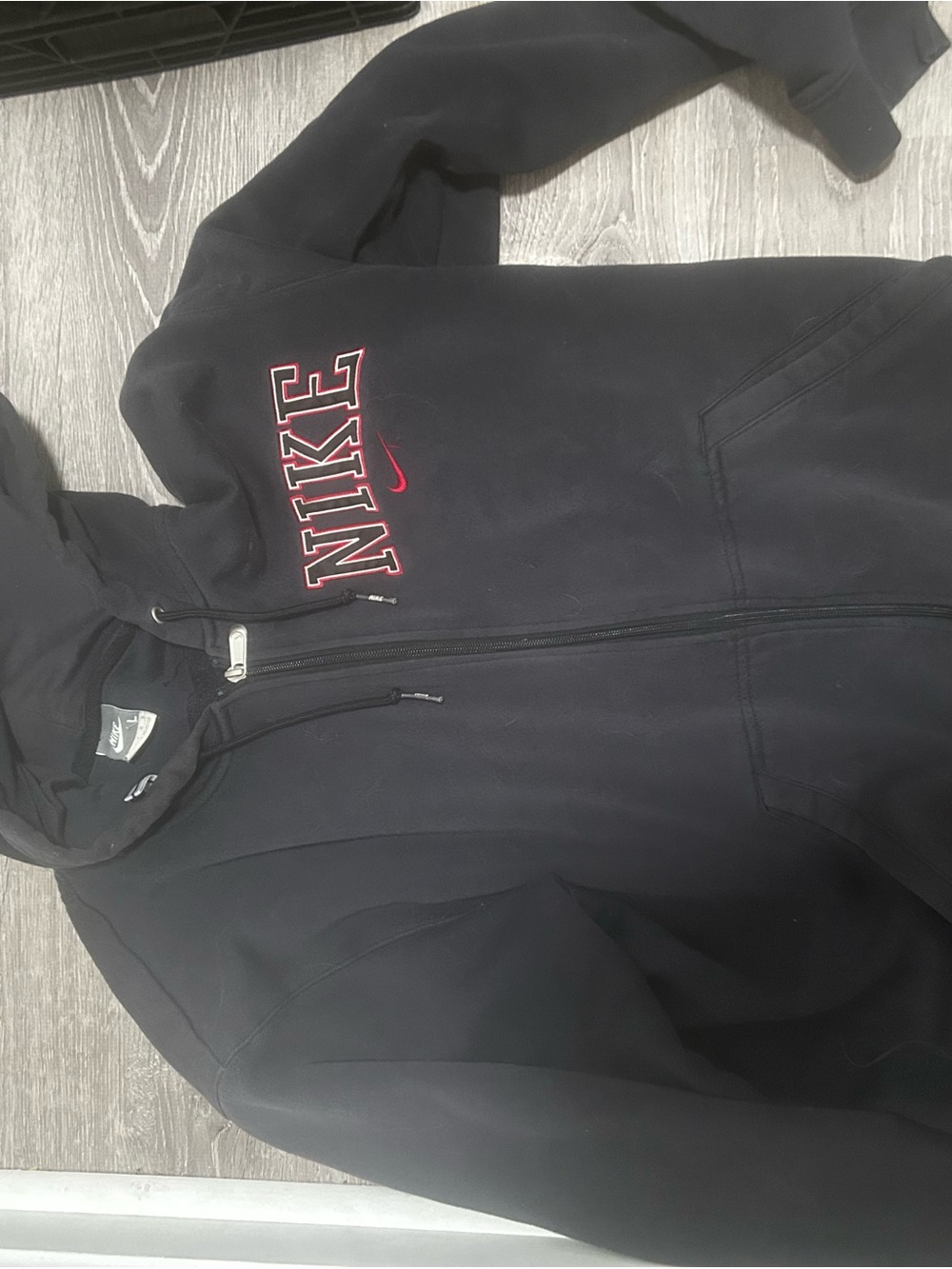 Nike Black Full-Zip Hoodie with Red Logo Script